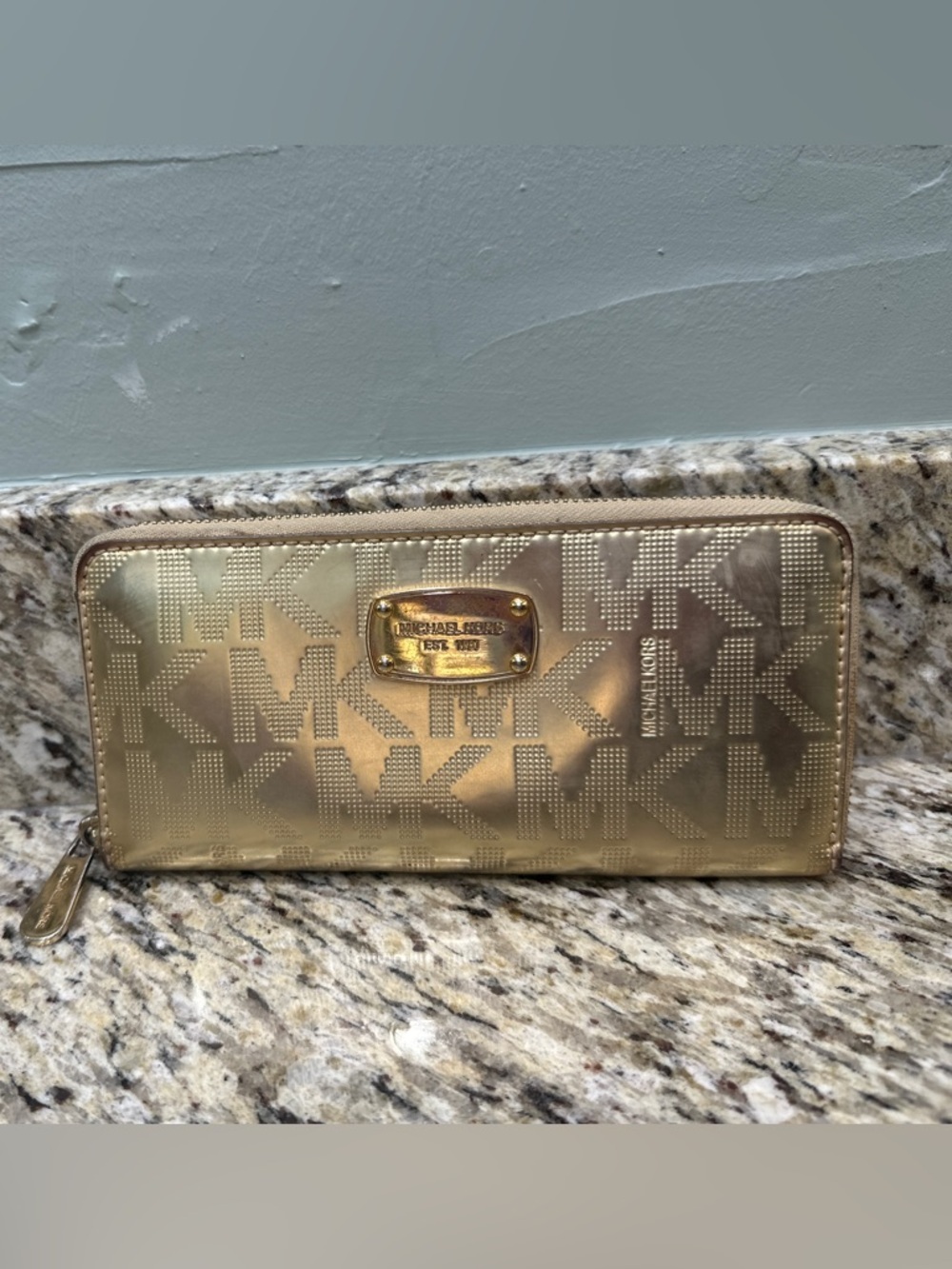 Michael Kors‎ Jet Set Gold Metallic Monogram Zip Around Continental Wallet